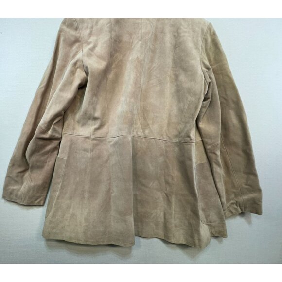 Vintage J. Peterman Womens Leather Blazer Jacket Size 12 Beige Tan 100% Leather - Picture 9 of 13